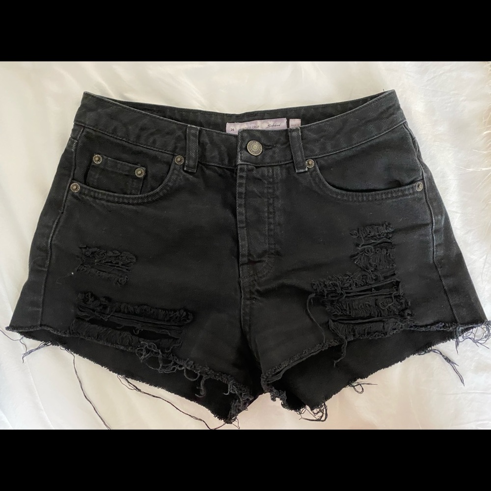 Distressed black denim shorts by subdued size 26!